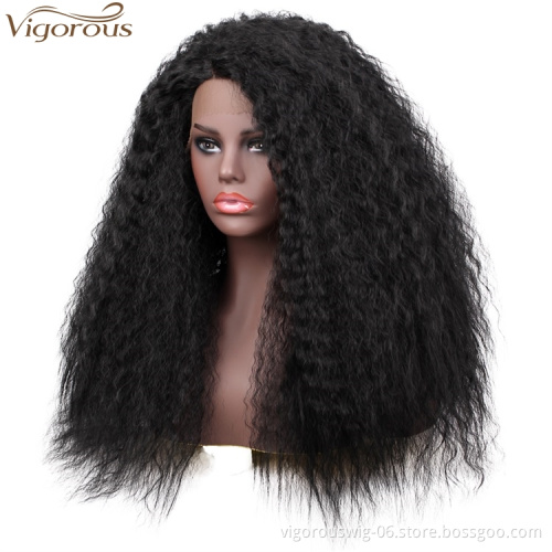Vigorous 26 Inch Long Afro Kinky Curly Lace Front Wig Black Fluffy Synthetic Lace Black Wigs For Women Heat Resistant Fiber